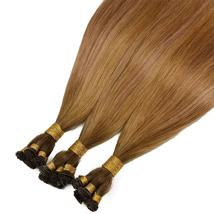 Hot Selling Russian Blonde Human Hair Hand Tied Weft Extension Top Quality Seamless Thin Hand Tied Weft